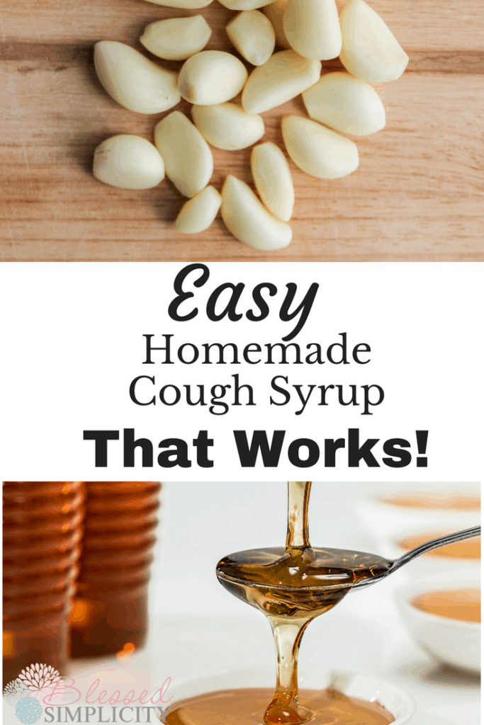 Kick a chronic cough quickly and without side effects with this easy DIY garlic and honey cough syrup!  This all natural remedy is kid friendly!  DIY cough syrup | garlic and honey cough syrup | natural remedy | natural health | #naturalhealth #diycoughsyrup #blessedsimplicity