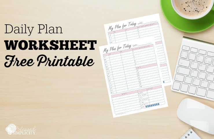 Get your day back on track with this free printable daily plan worksheet.  Track schedule, meals and to-do list all in one place.  