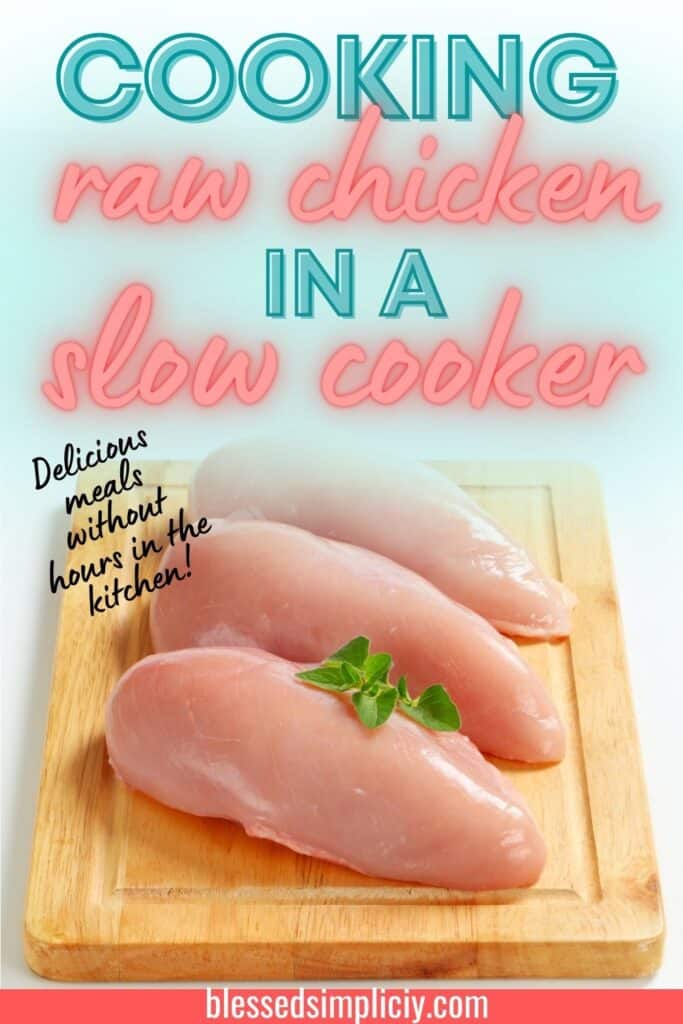 raw chicken to be cooked in a crock pot