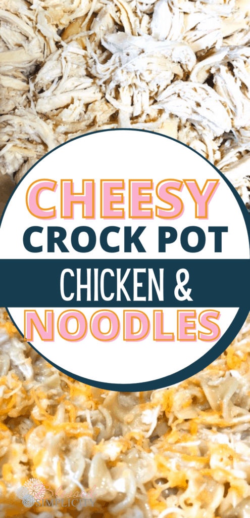 Shredded chicken over text cheesy crock pot chicken and noodles 