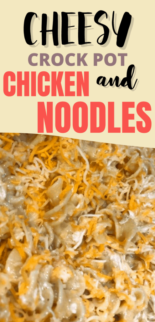 Let this Cheesy Crock Pot chicken and Noodles Recipe be your weeknight dinner life saver!  This simple slow cooker recipe is sure to please and is kid friendly!  | crock pot recipes | crockpot recipes | slow cooker recipes | chicken recipes | cream of chicken soup | dinner recipes | #crockpotrecipe #blessedsimplicity