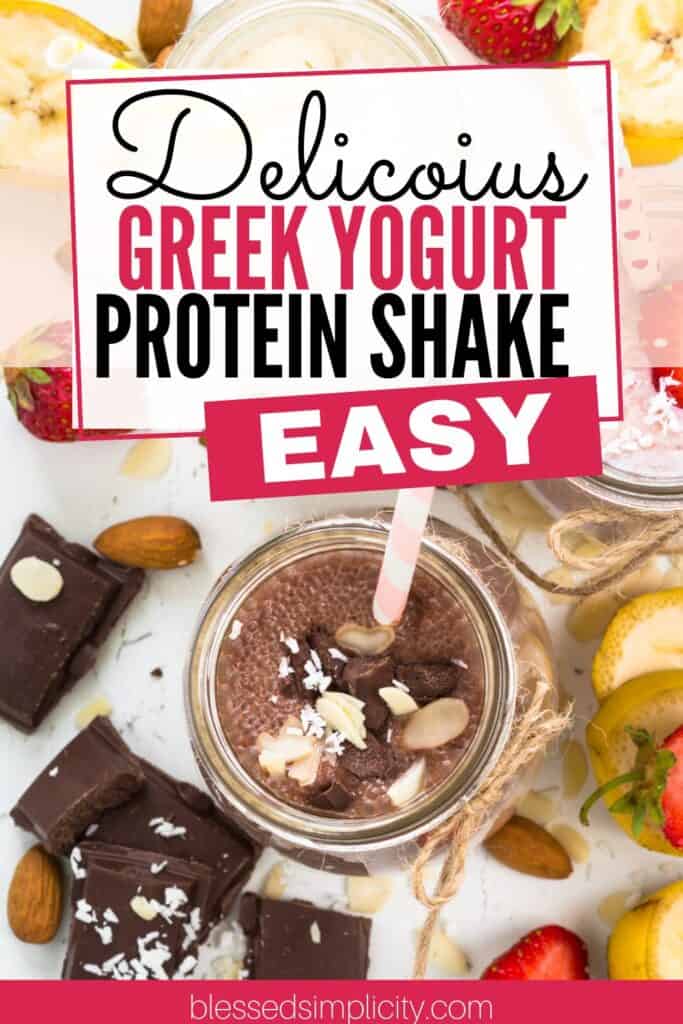 Greek yogurt protein shake with strawberries and other fruit 
