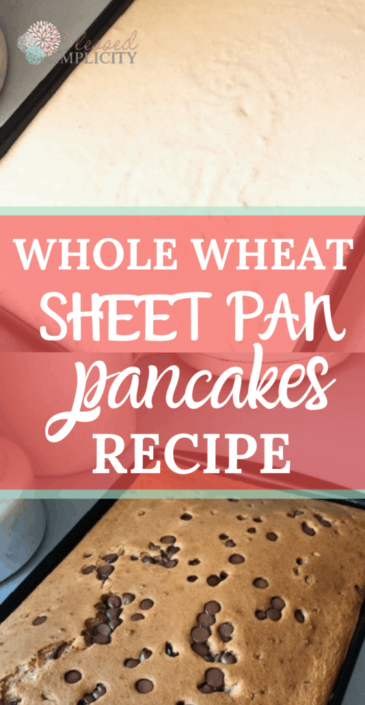 Enjoy a healthy back to school breakfast with these easy make ahead whole wheat sheet pan pancakes!  | sheet pan meals | Sheet pan breakfast | pancakes | whole grain pancakes | make ahead pancakes | freezer meals | breakfast freezer meals | #blessedsimplicity #sheetpanmeals #freezercooking #makeaheadbreakfast